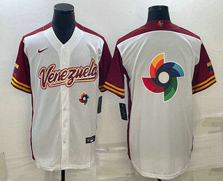 Men%27s Venezuela Baseball 2023 White World Big Logo With Patch Classic Stitched Jersey